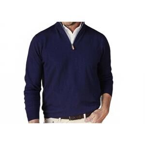 NEW COLLARS & CO. australian merino quarter zip sweater in navy